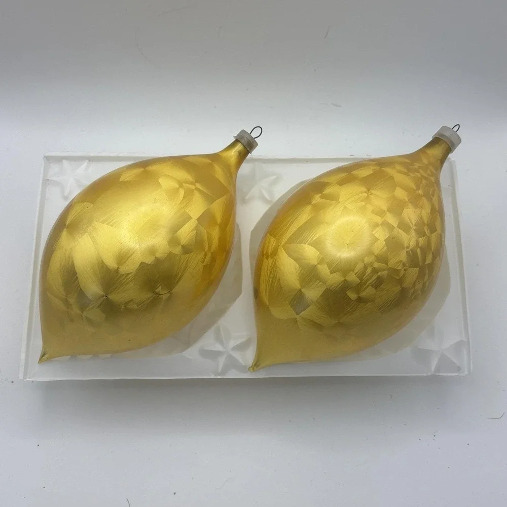 Vintage Made in Colombia Glass Christmas Ornaments Box Set Iridescent‎ Teardrop